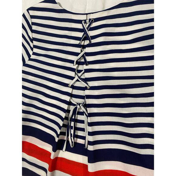 EUC Everly Linen Cotton Nautical Lace Up Back Top Blouse Size Small - Picture 9 of 9
